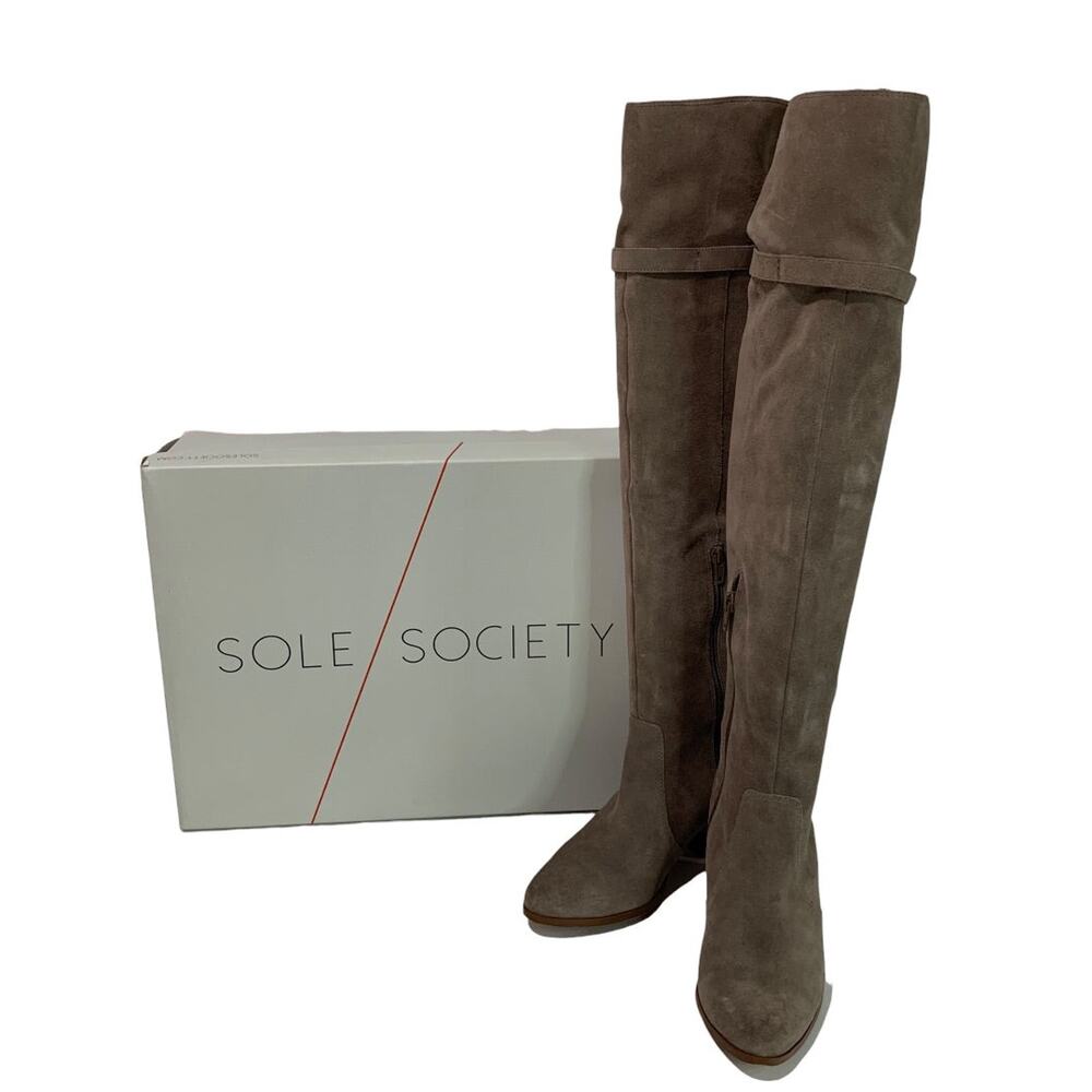 Size 6 Sole Society Womens Suede Knee Boots Mushroom Erika 2.5" Block‎ Heel